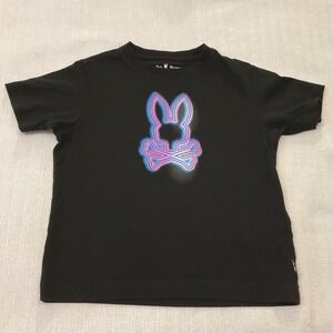 Psycho Bunny Black Cotton Graphic T Shirt Kids Size 5-6 XS Bunny Skull Logo